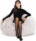 Bean Bag Chairs for Kids Comfy Fluffy Big Joe Bean Bag Chair Cover Without Filler Round Sofa Chairs for Bedroom Living Room Decor, 5FT, White