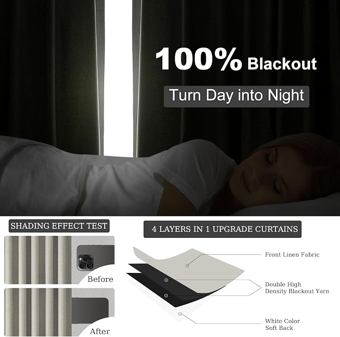 Flax Grey Blackout Curtains 95 Inch Length 2 Panels - Image 4