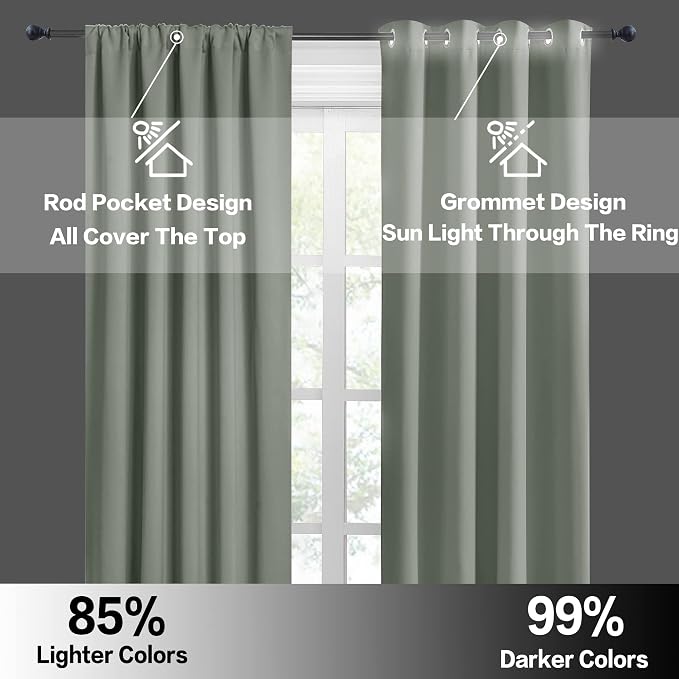 RYB HOME Short Grayish Green Blackout Curtains - Image 6