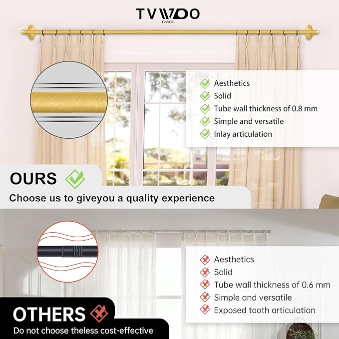 TVWOO Gold Wrap Around Curtain Rods:5/8" Small Blackout Adjustable Window - Image 6