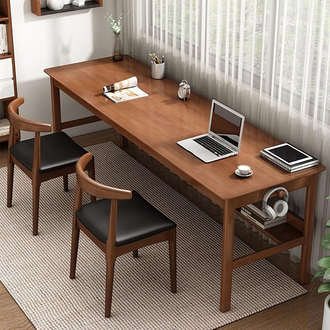 Solid Wood Dining Chair with Walnut Finish Mid Century Modern Upholstered PU Leather Dining Chairs with Curved Backrest for Dining Room, Kitchen, Study Room, Walnut Color