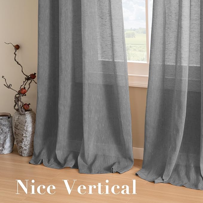H.VERSAILTEX Linen Semi Sheer Curtains 63 Pair Set Linen Textured Sheer - Image 7