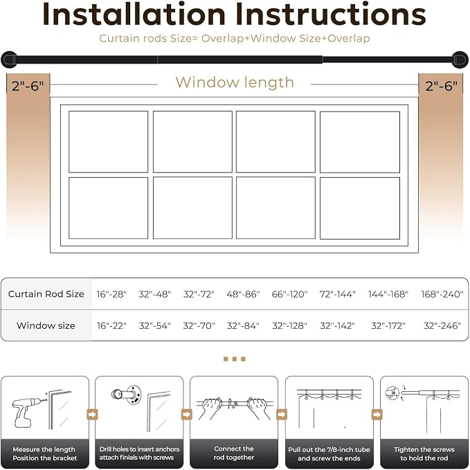 Zeerobee Curtain Rods for Windows 48 to 84, 1 Inch Industrial Wrap Around Warm - Image 6
