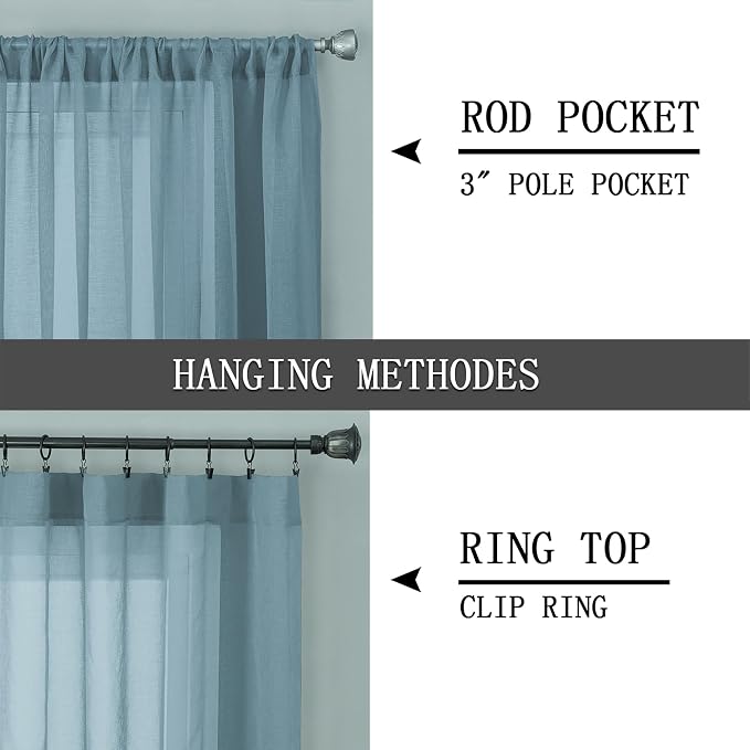 Tollpiz Sheer Curtains Bedroom Linen Textured Curtain Sheers Light Filtering - Image 5
