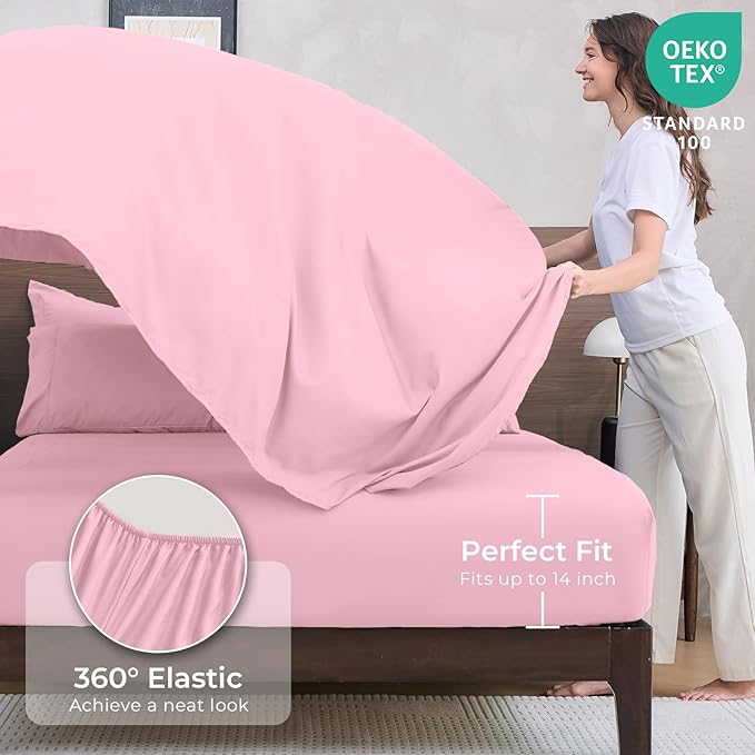 HEVUMYI Pink Full Comforter Set - 7-Piece All Season Bed in a Bag Full, Ultra Soft Bedding Set with Comforter, Flat Sheet, Fitted Sheet, Pillowcases, Pillow Shams, Pink
