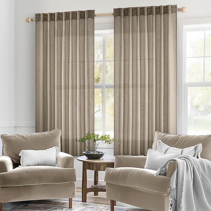 MIULEE Taupe Grey Linen Curtains 63 Inch Length 2 Panels - Image 2
