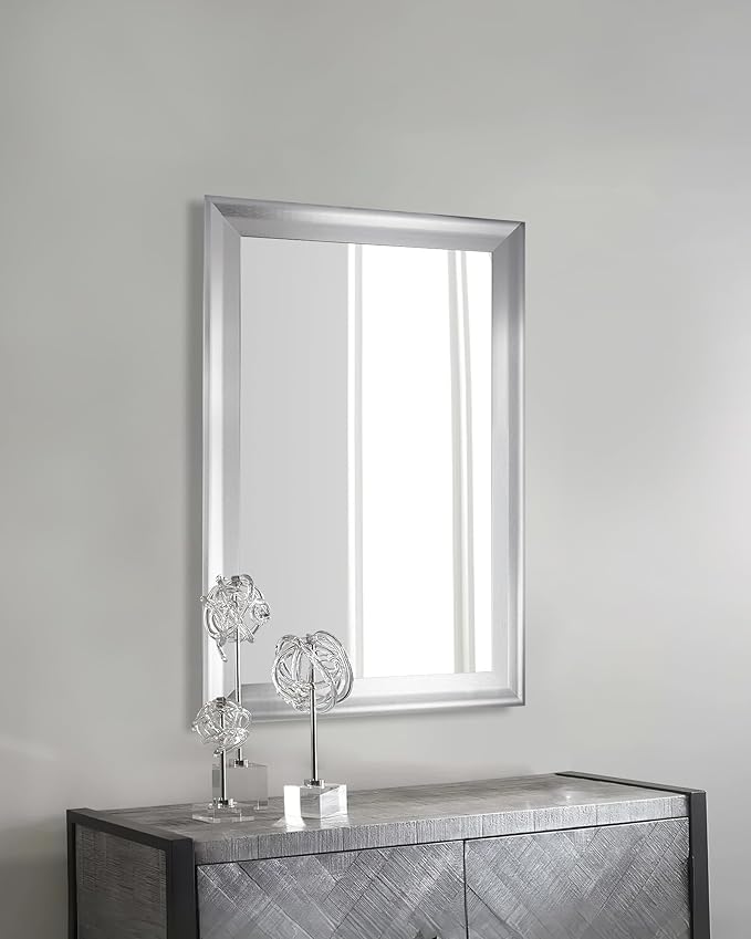 CULER Silver Wood Wall Mirror for Bathroom,Rectangle Rustic 24 x 36 inch Hanging Vanity Mirrors with Wooden Frame for Living Room,Bedroom,Entryway