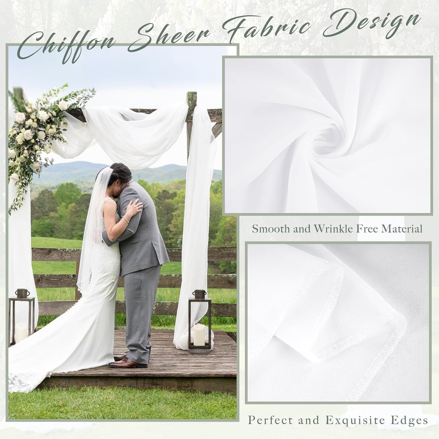 Wedding Arch Draping Fabric 8 Panels 20Ft Length x 28" Width White Arch Drapes Chiffon Fabric Sheer Curtains Backdrop for Party Bridal Decorations Wedding Ceremony Ceiling Stage Reception Decor