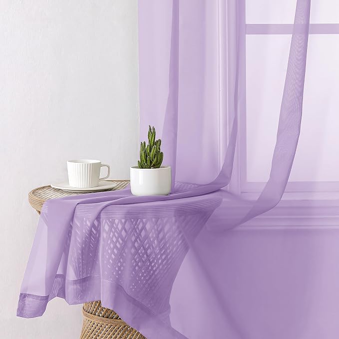 Aiyufeng Light Purple Sheer Curtain Panels Pair Sold 63 Inch Length, Light - Image 4