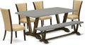 East West Furniture V797VE703-6 6 Piece Dining Table Set Contains a Rectangle Dining Room Table with V-Legs and 4 Brown Linen Fabric Parson Chairs with a Bench, 40x72 Inch, Multi-Color
