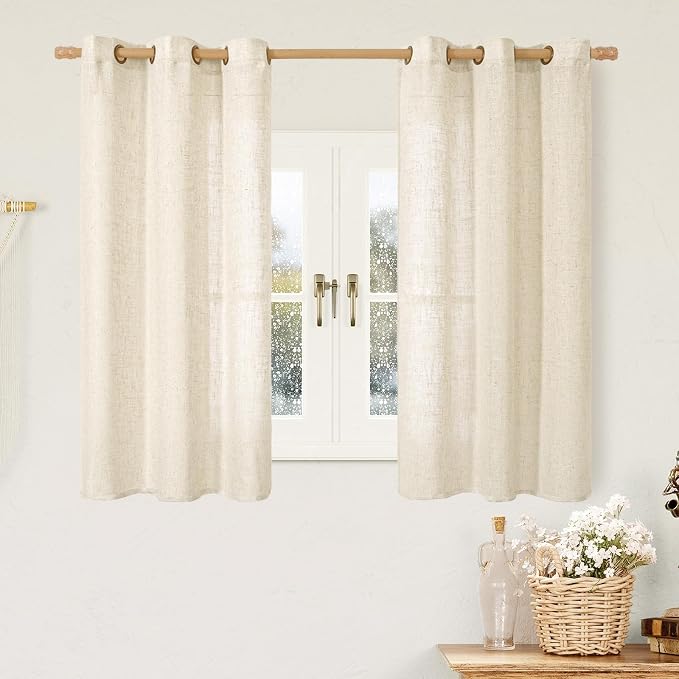 LAMIT Beige Short Linen Curtains 54 Inch Length 2 Panel Set, Semi Sheer Bronze by LAMIT