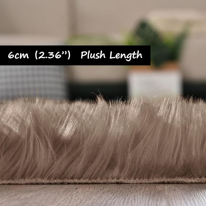 Goolela Faux Fur Rug for Bedroom 3x5 Light Brown Beige Fluffy Furry Fuzzy - Image 4