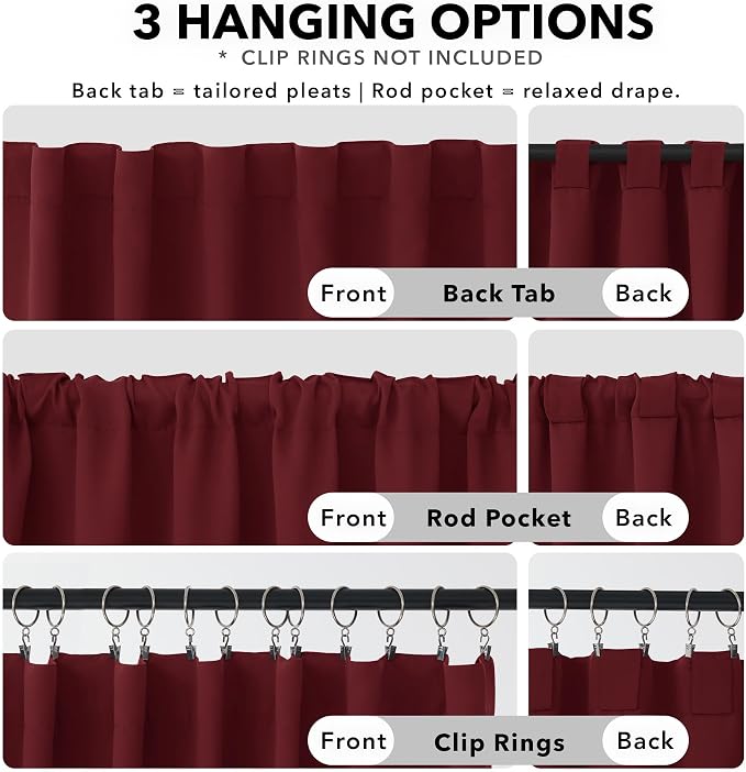 Deconovo Blackout Curtains, Thermal Insulated, W70 x L63 2 Panels, Back Tab - Image 2