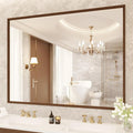 Bathroom Vanity Mirror 48x36 Inch, Walnut Rectangle Bathroom Mirror, Anti-Rust, 4MM Tempered Glass, Wall-Mounted Mirror, Hangs Horizontally or Vertically for Bathroom & Bedroom