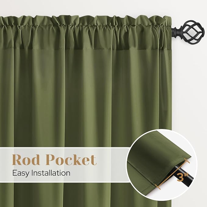 HOMEIDEAS Non-See-Through Olive Green Privacy Sheer Curtains, 52 X 63 Inches - Image 5