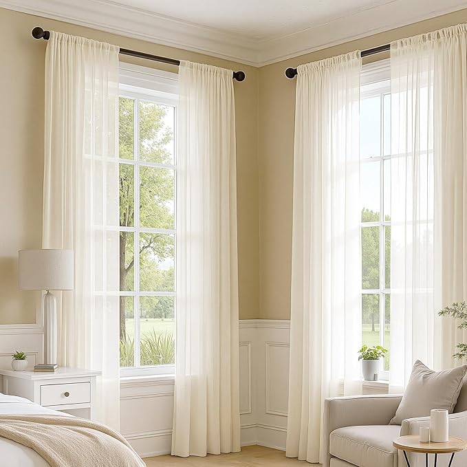 MIULEE Butter Cream Sheer Curtains 96 Inches Long, 4 Panels Set, Rod Pocket - Image 5
