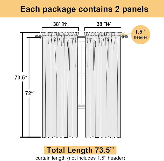 Lecloud Leia Living Room Sheer White Curtains 72 Inches Long, Light Filtering - Image 4