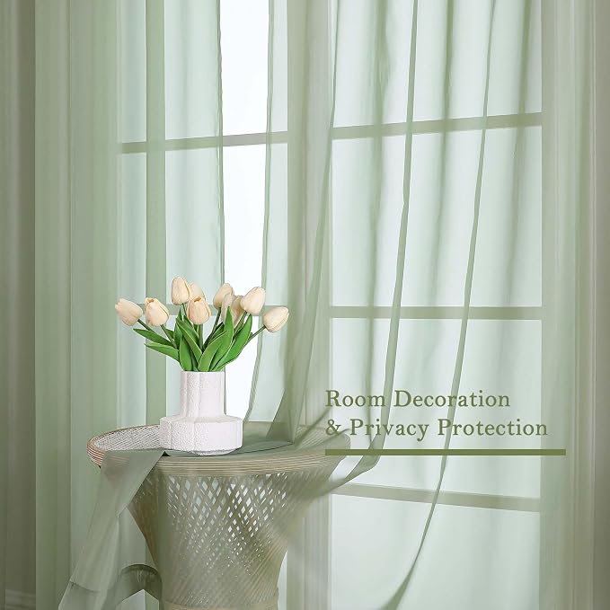 Lecloud Sage Green Sheer Curtains 108 Inches Long 2 Panels, Extra Wide Airy - Image 7