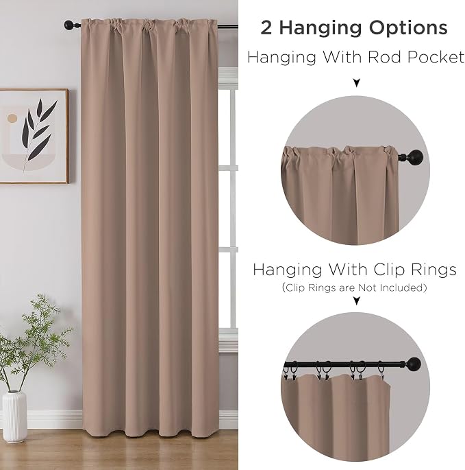 CUCRAF Khaki Blackout Curtains 90 inch Length 2 Panels Set, Rod Pocket Room - Image 3