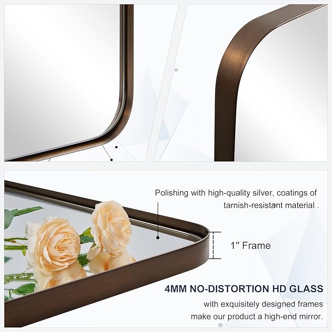 ANDY STAR Bronze Bathroom Mirror for Wall, 24X40” Bronze Wall Mirror for Vanity, Rounded Rectangle Mirror, Oil Rubbed Bronze Metal Modern Stainless Steel Frame, Hang Vertically or Horizontally