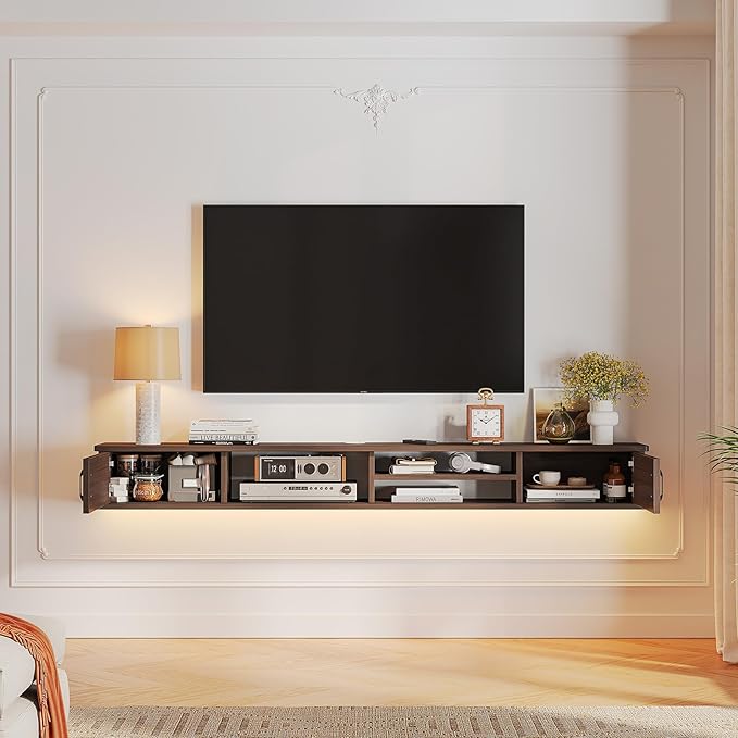 Floating TV Stand,78'' Wall Mounted TV Console,Floating TV Shelf,Wall TV Cabinet,Floating Entertainment Shelf,Walnut