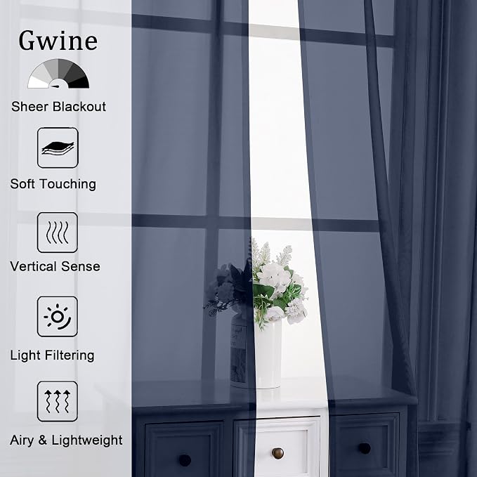 Gwine Navy Blue Valances for Windows, Small Light Filtering Rod Pocket Cafe - Image 3
