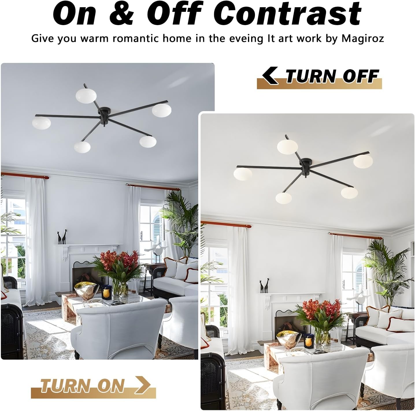 5 Lights Mid Century Modern Black Sputnik Semi Flush Mount Ceiling Light Vintage Glass Close to Ceiling Light Fixtures Industrial Metal Ceiling Chandelier Glass Globe Hall Light MCL05-BK