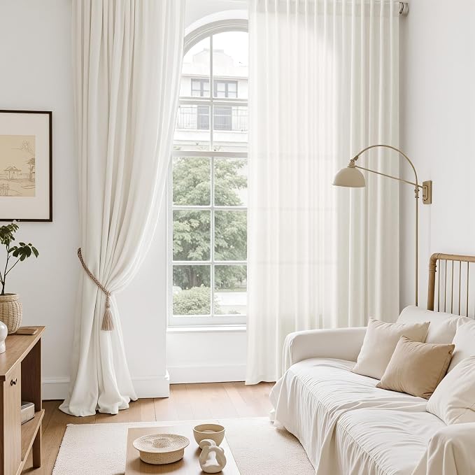 Nanspring Neutral Linen Curtains 84 Inch Length 2 Panels Set - Image 6