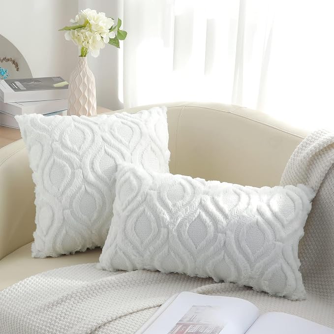 decorUhome Throw Pillow Covers 24x24 Inch Set of 2, Soft Plush Faux Wool White - Image 9