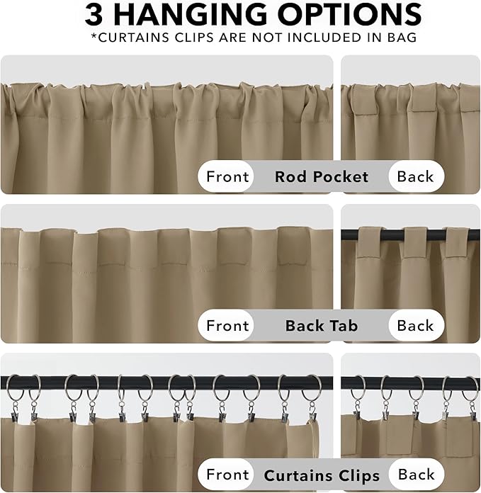 Deconovo Solid Back Tab and Rod Pocket Curtains Thermal Insulated Blackout - Image 2