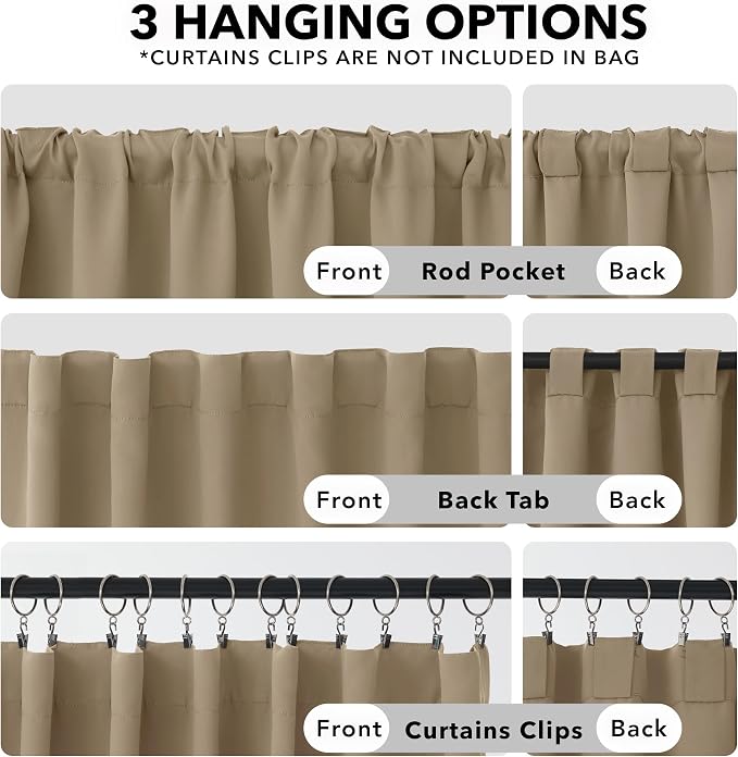 Deconovo Blackout Curtains, Thermal Insulated, W52 x L95 2 Panels, Back Tab - Image 2