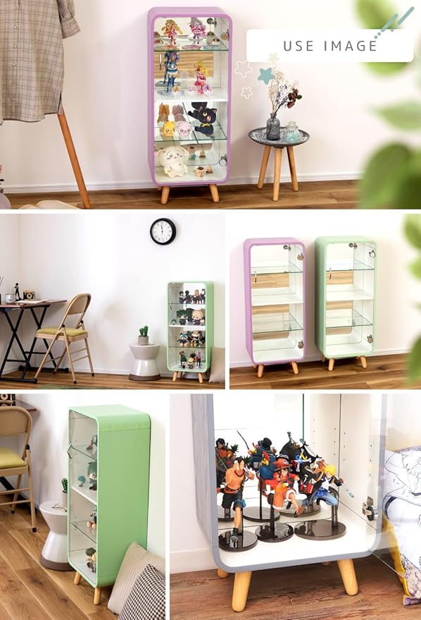 PaletteLife Figurine-Case 4 Tiers Collection-Case Mirror-Backboard Woodgrain Gray BLT-612GY