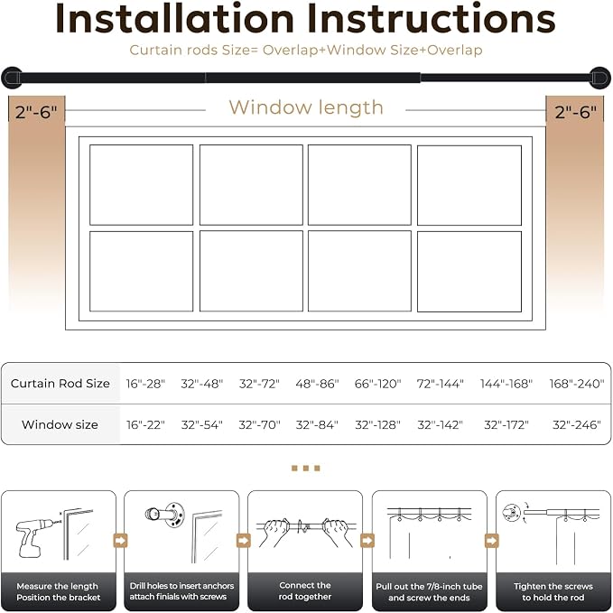 Zeerobee Curtain Rods for Windows 144 to 168, 1 Inch Industrial Wrap Around - Image 6