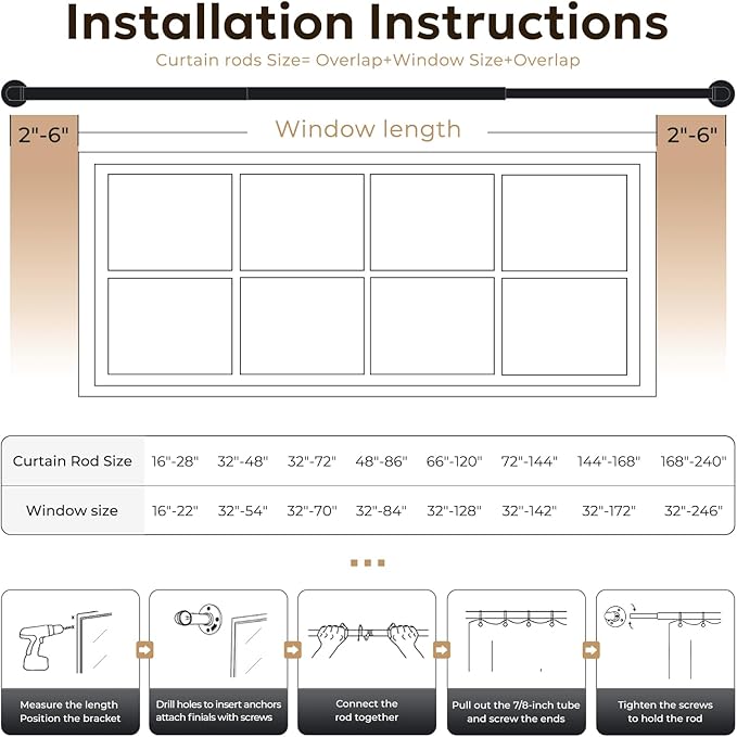 Zeerobee Curtain Rods for Windows 32 to 48, 1 Inch Industrial Wrap Around White - Image 6