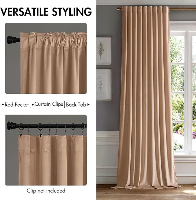 MIULEE Blush Beige Velvet Curtains 90 inches - Image 2
