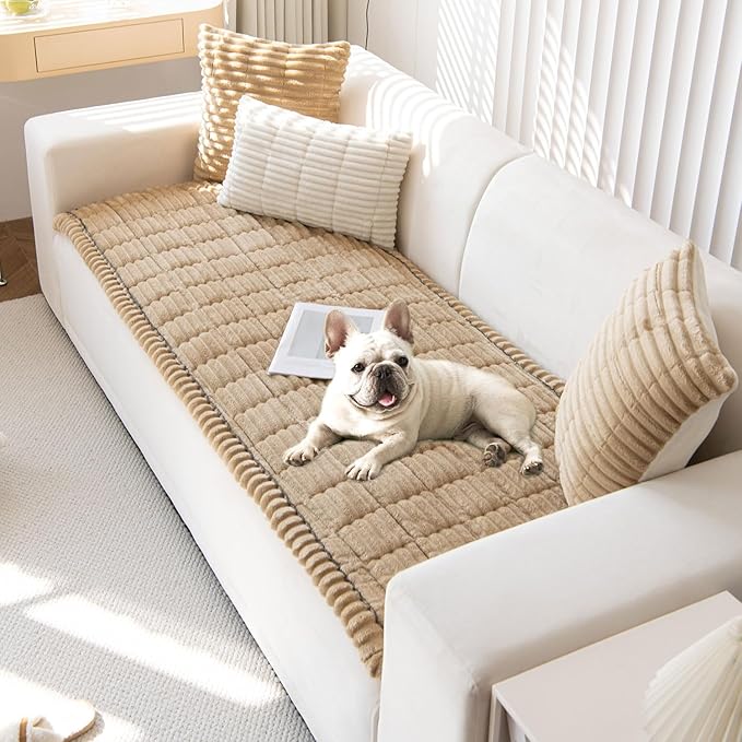 OTOB Sofa Covers for 3 Cushion Couch Washable, Fuzzy Non Slip Pet Friendly Couch Cover Protector Love Seat, All Seasons Soft Plush Furniture Bed Mats Sofa Slipcovers (Coffee, 31.5" x 70.9'')
