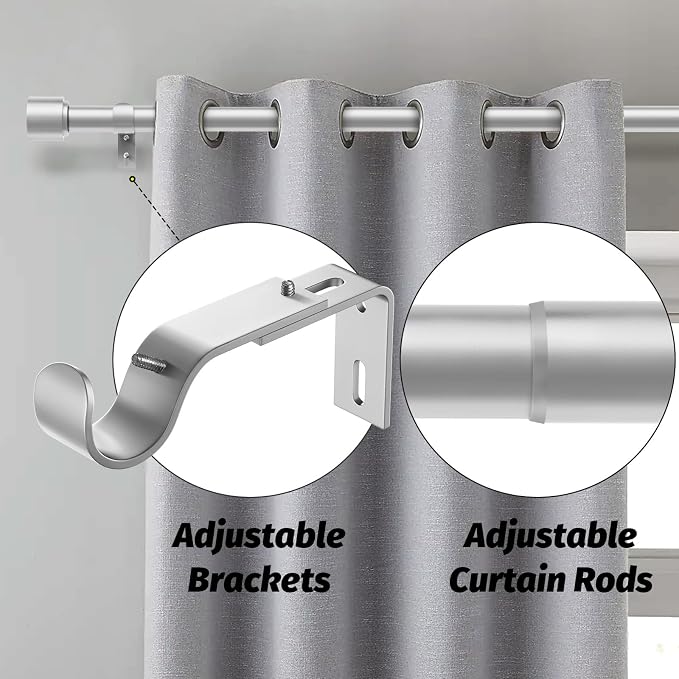 GEEBOBO Silver Curtain Rods for Windows 48 to 84 Inch, 1 Inch Adjustable Heavy - Image 2