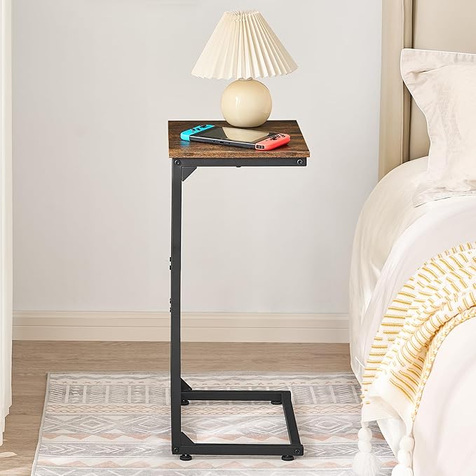 C Shape End Table,Large Surface Couch Table,C Table Sofa Side End Table,Side Table for Couch Slide Under,for Living Room,Bedroom,Home Office, Rustic Design,11.8"D x 15.7"W x 26.4"H(2 Set)