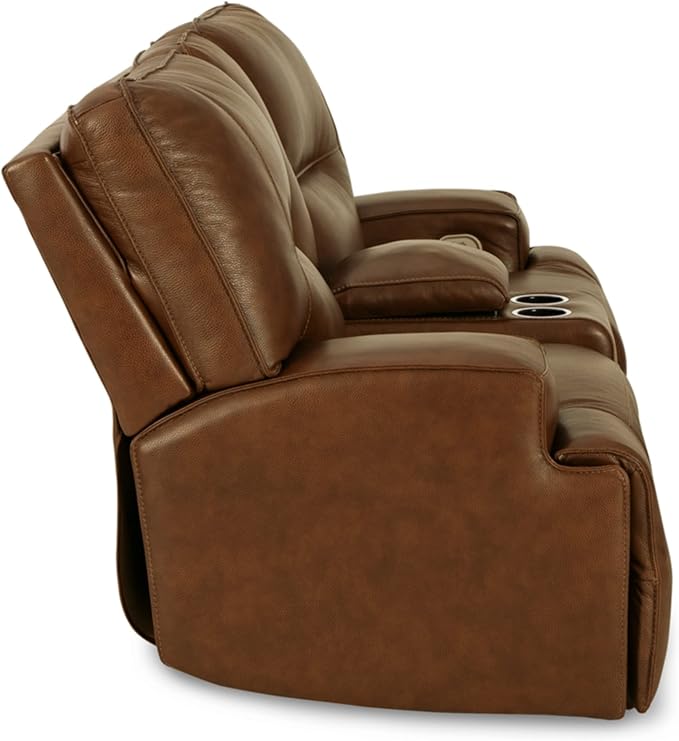 Signature Design by Ashley Francesca Modern Tufted Leather Power Reclining Loveseat with Console and Adjustable Headrest, Dark Brown
