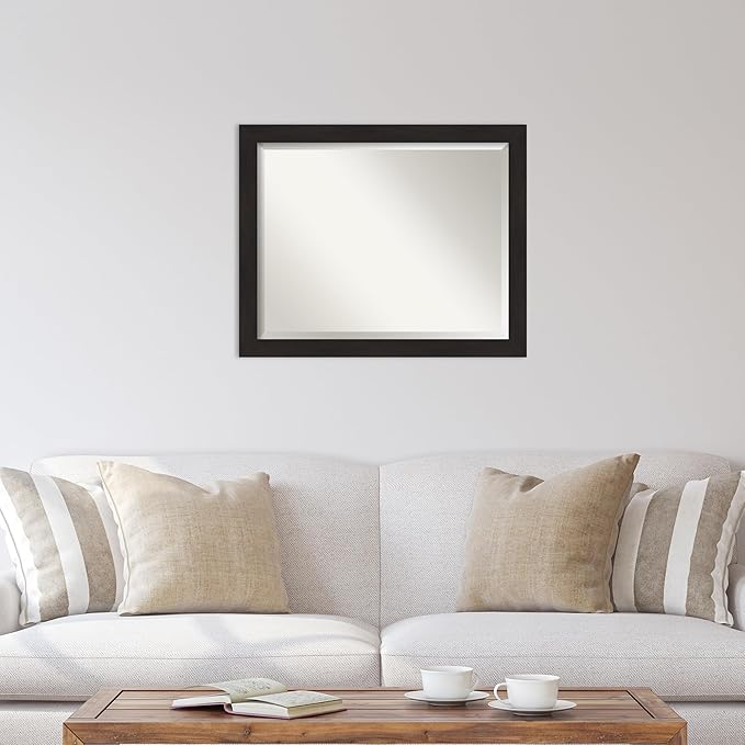 Amanti Art Brown Wall Mirror 26x32 Furniture Espresso Narrow Rectangle Bathroom Mirror for Wall Decor Living Room, Large Casual Frame, Hangs Horizonally and Vertically, Bathroom Decor, Beveled Edge