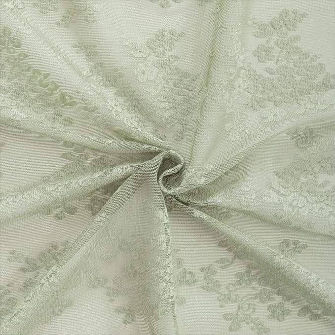 YJ YANJUN Vintage Lace Curtains 96 Inches Long- Victorian Floral Boho Green - Image 7