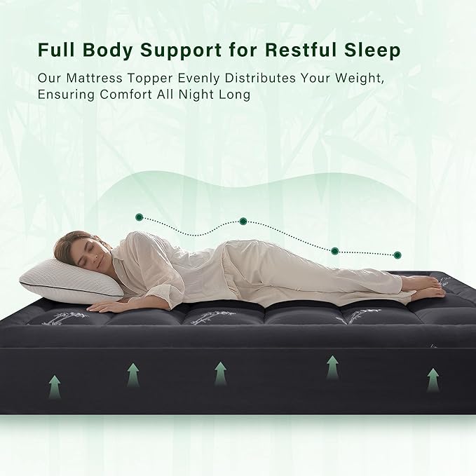 Anluoer Memory Foam Mattress Topper Twin for Back Pain, Rayon Derived from Bamboo Pillow Top Mattress Topper for Hot Sleepers,Cooling Mattress Pad with 8-21" Deep Pocket, 39x75 Inches, Dark Grey