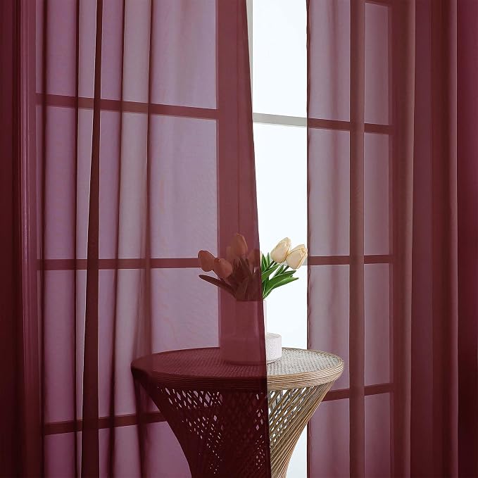 OWENIE Sheer Curtains 84 Inches Long 2 Panels Set, Burgundy Sheer Curtain - Image 7