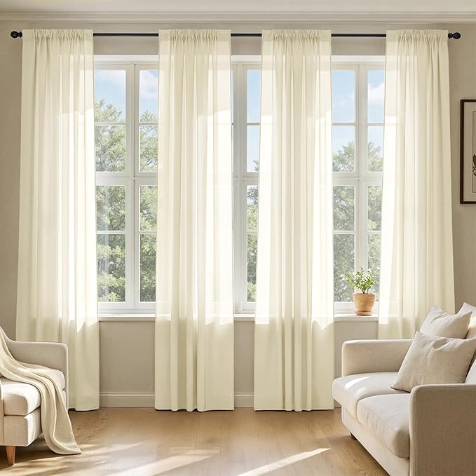 MIULEE Light Cream Sheer Curtains 72 Inches Long, 4 Panels Set, Light Filtering by MIULEE