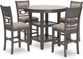 Signature Design by Ashley Wrenning Modern Diamond Patterned Counter Height Dining Table and 4 Upholstered Bar Stools with 2 Shelves, Set of 5, Gray & Light Gray