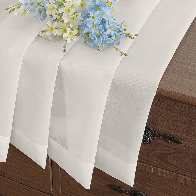 Ivory Window Sheer Curtains 45 Inches Length, Voile Short Curtains - Image 8