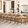 COLAMY Counter Height Bar Stools Set of 6, Kitchen Bar Stools with Back, Mid Century Modern Upholstered, with Wood Legs for Kitchen Island Dining Room, Camel
