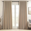 Topfinel Light Taupe Blackout Textured 90 Inch Long Linen Blend Curtain by Topfinel