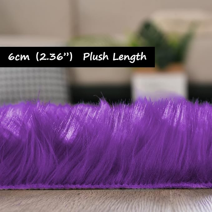 Goolela Fluffy Rug Runners 2x6 Purple Faux Sheepskin Fur Rug Washable Fuzzy - Image 2
