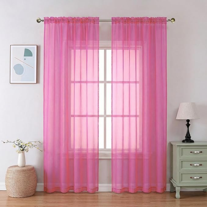 Aiyufeng Hot Pink Sheer Curtains 84 Inches Long 2 Panels Set by Aiyufeng